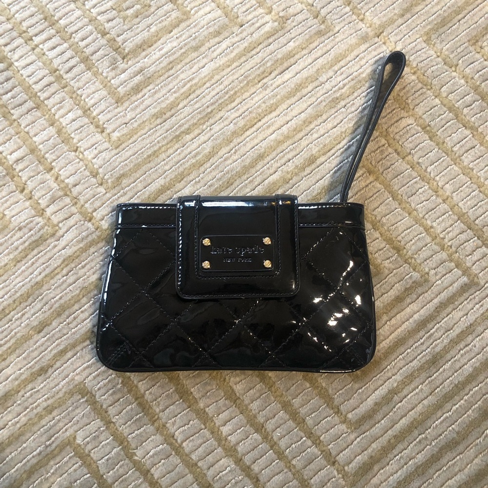 Kate Spade | Black Patent Quilted Wristlet Wallet